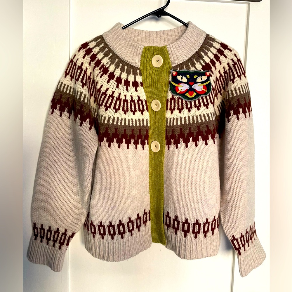 The Reeds Chunky Knit Cardigan with Felt Cat Face Anthropologie Size Medium NWT